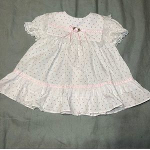 vintage baby floral pink and white smocked dress